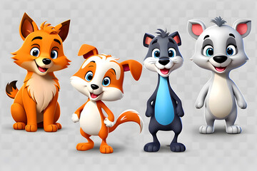 set of cartoon animal toys with different characters
