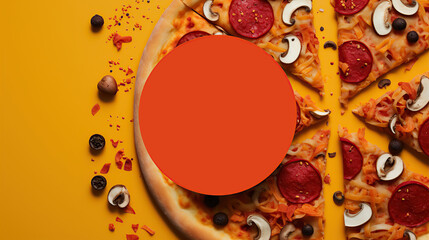 Vibrant colorful pizza restaurant flyer or banner design.