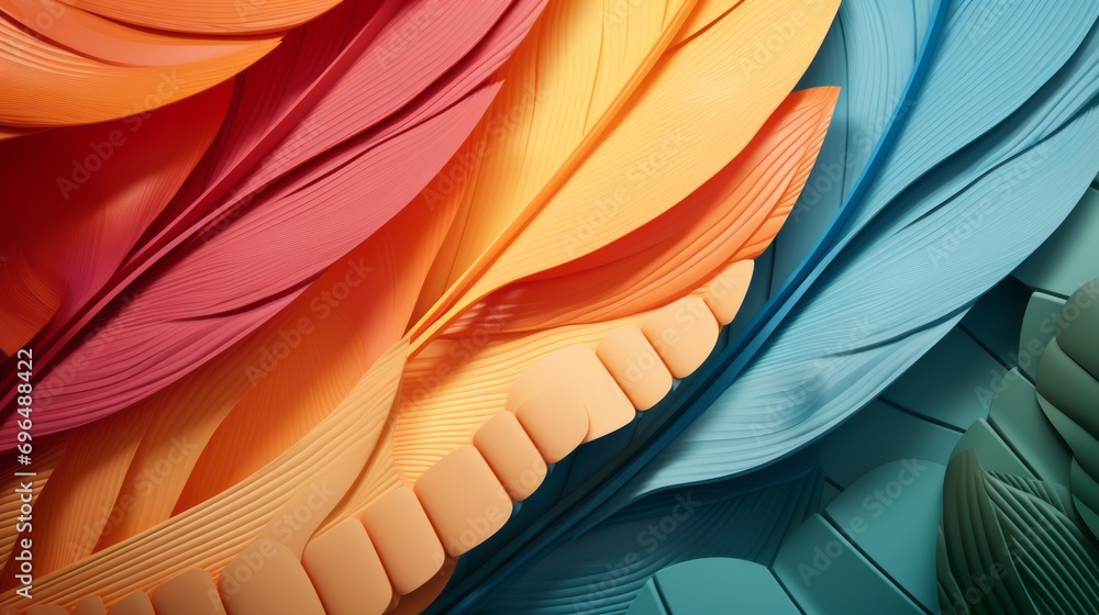 Poster feathers of a multicolored parrot bird for pattern and wallpaper
