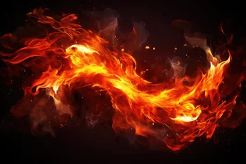 Tuinposter Vuur Fire flames isolated on black background. Abstract fire background. Vector illustration, Beautiful stylish fire flames, AI Generated