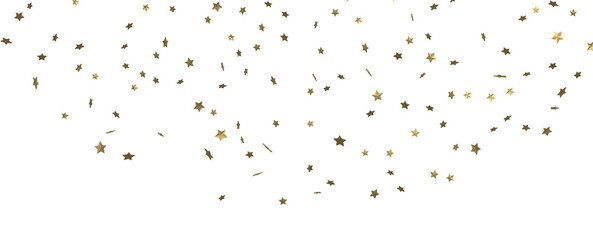 Banner with golden decoration. Festive border with falling glitter dust and stars.
