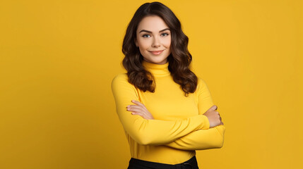 young woman with yellow background 