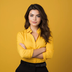 young woman with yellow background 