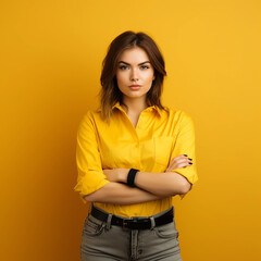 young woman with yellow background 