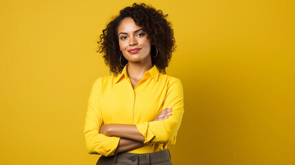 young woman with yellow background 