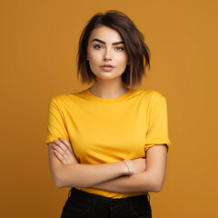 young woman with yellow background 