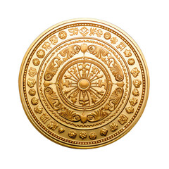 Antique gold coin isolated on transparent background