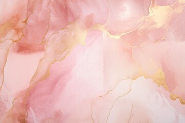 Pink abstract background with gold marble texture and golden glittering veins, Abstract dusty blush liquid watercolor background with golden cracks and stains, AI Generated