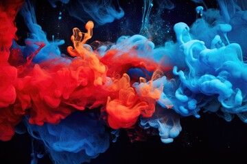 Fototapeta premium Colorful ink in water on a black background. Abstract background, Acrylic blue and red colors in water, Ink blot, Abstract black background, AI Generated