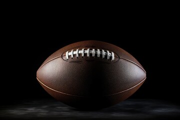American football ball isolated on black background. 3d render illustration, American football ball close up on a black background, AI Generated