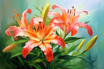Beautiful lily flowers on a green background. Vector illustration, Beautiful botanic lily flower...