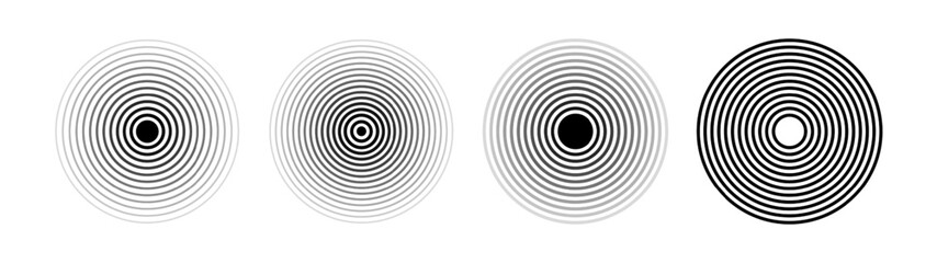 Sound ripple of a circular wave pack. Radio signal or splash of water. Isolated set of vector elements on white background.