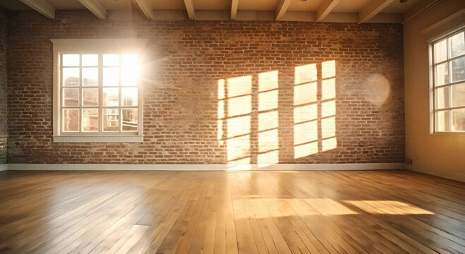 Empty room with brick wall and wooden floor