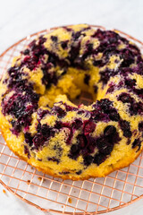 Lemon blueberry bundt cake with powdered sugar dusting