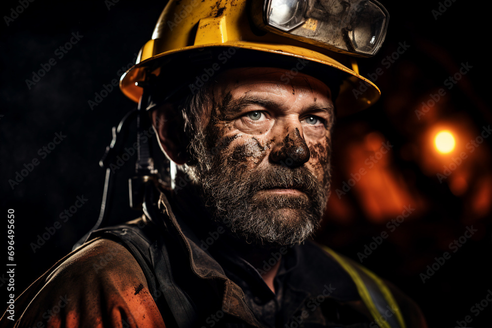 Aufkleber generative ai portrait of a professional worker mining on a mine background