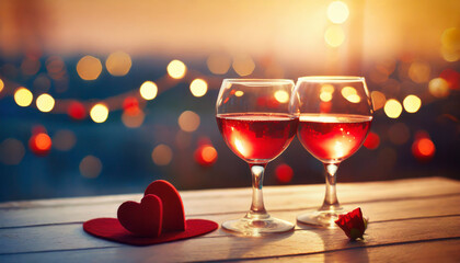 Two glass of cocktails romantic evening. - obrazy, fototapety, plakaty