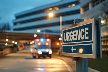 Urgence sign in front of a hospital with an ambulance in background - AI Generated