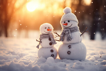 New year Christmas leisure time people making funny snowman outdoors frosty day Generative AI