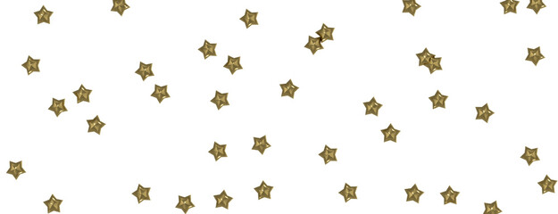 Banner with golden decoration. Festive border with falling glitter dust and stars.