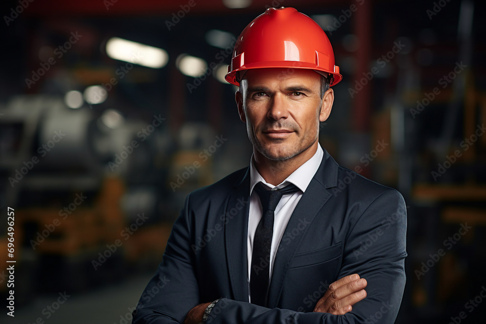 Poster generative ai picture of professional engineer worker wearing uniform in factory generative ai