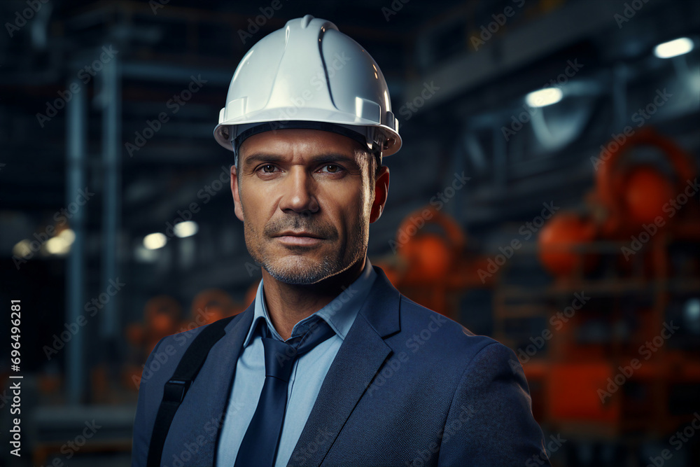 Poster generative ai picture of professional engineer worker wearing uniform in factory generative ai