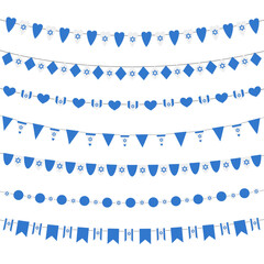 Set of israel bunting flags in vintage style on white background.
