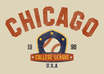 Chicago, college league vintage print for t-shirt design. Typography graphics for university or college style tee shirt. Sport apparel print.