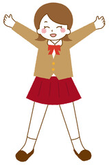 笑顔でポーズをとっている女子学生。