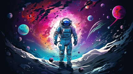 illustration of an astronaut with many colors - obrazy, fototapety, plakaty