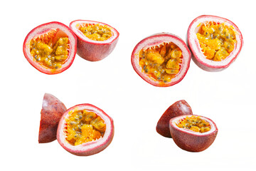 Passion fruit was cut with transparent background