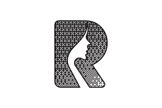 Letter R with Woman  Pixel Logo Design