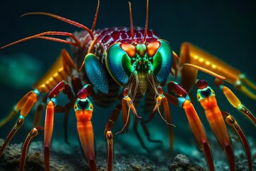 A flamboyant mantis shrimp with its vibrant colors and powerful claws - obrazy, fototapety, plakaty