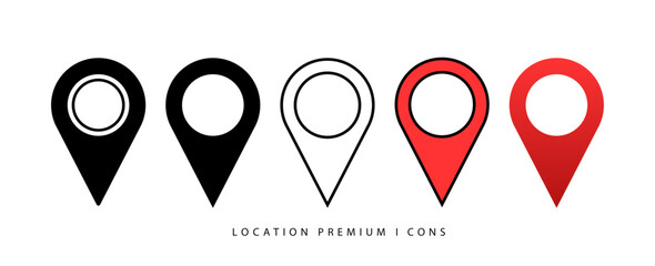 Location pin Premium icon set. Map pin place marker. Location icon. Map marker pointer icon set. GPS location symbol collection. Flat style - stock vector illustration. - obrazy, fototapety, plakaty