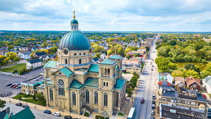 Aerial View of Grand Cathedral with Dome in Milwaukee Suburb