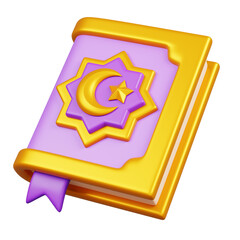 The Holy Al Quran Book Isolated. Ramadan kareem islamic element icon concept. 3D illustration