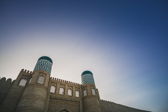 Entrance gate to the ancient zindan in the ancient city of Fort Khiva in Khorezm, medieval architecture