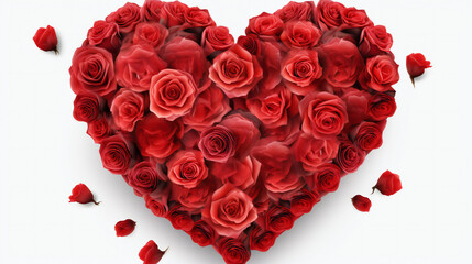 Valentine's Day heart made of red roses isolated on a transparent background