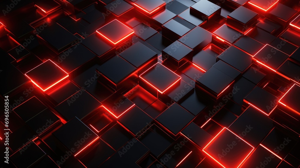 Poster A bunch of black and red cubes with red lights. Can be used for futuristic or abstract concepts