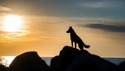 silhouette of a dog on rocks