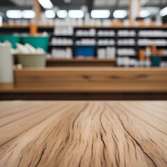 Captivating market blur sets stage for rustic wood table - ideal for stock