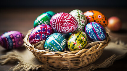 Easter eggs on wooden background