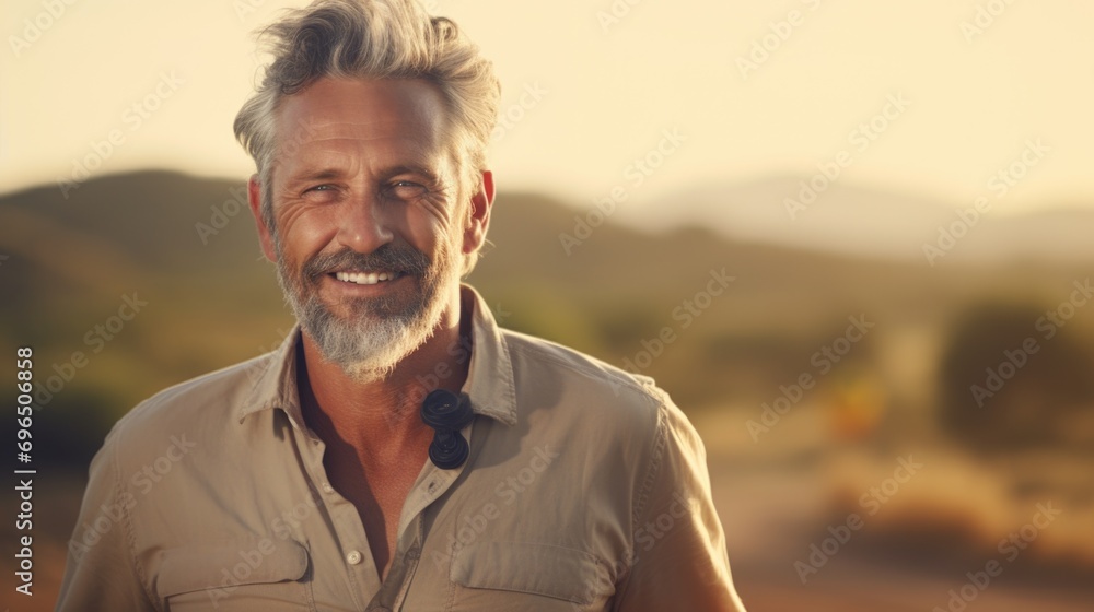 Aufkleber a man with a beard smiling at the camera. can be used for various purposes