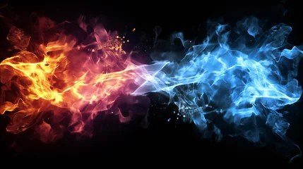 Poster Magic power fire and ice, lights effects, isolated, black background, © Bogdan