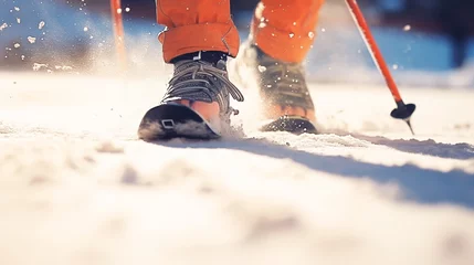 Wandaufkleber Mountaineer backcountry ski walking © alexkich