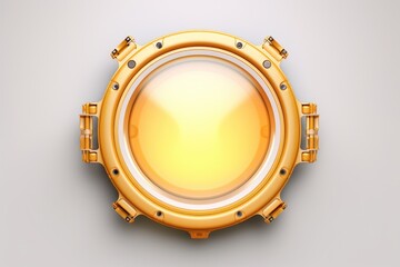 Fototapeta premium A gold porthole with a yellow light shining through. Can be used to depict a nautical theme or to symbolize a bright and inviting atmosphere