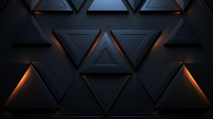 Futuristic, High Tech, dark background, with a triangular block structure. Wall texture with a 3D triangle tile pattern - obrazy, fototapety, plakaty