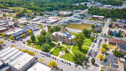 Aerial View of Elkhart Courthouse Amidst Small Town Greenery