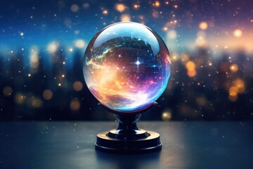 A crystal ball sitting on top of a table. Can be used for fortune-telling or mystical concepts - obrazy, fototapety, plakaty