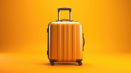 A yellow suitcase on wheels against a yellow background. Perfect for travel and vacation-themed projects