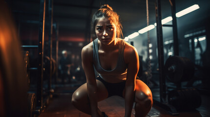 Fototapeta na wymiar Fitness girl with a beautiful smile posing in the gym